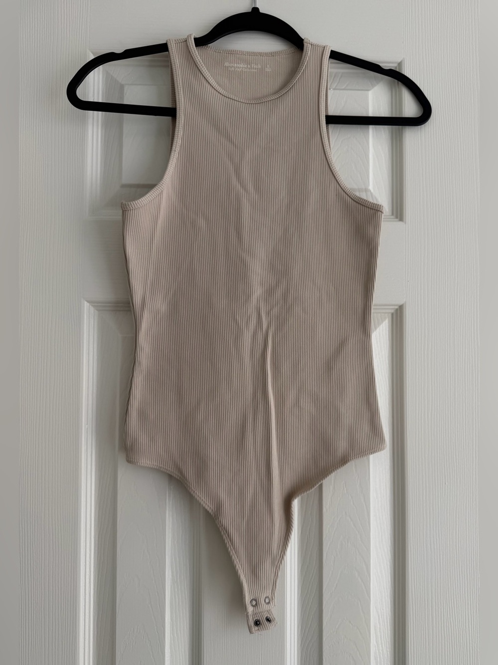 Abercrombie & Fitch Ribbed Tank Bodysuit in Beige